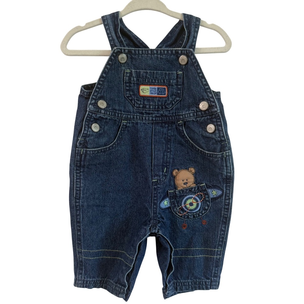 Vintage Y2K Carters Denim Bear Overalls planes cars embroidery 3 months boy
